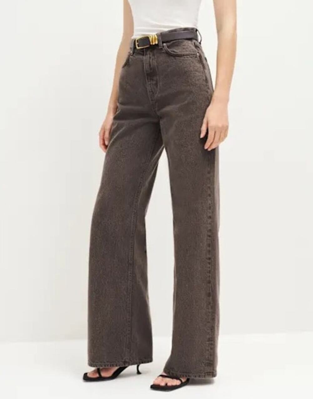 Reformation Cary High Rise Slouchy Wide Leg Jean Brown Size 25 100% Cotton